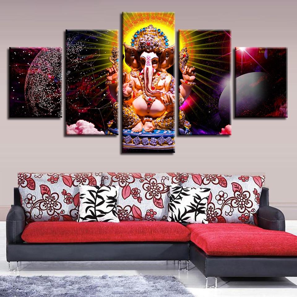 Planet And Ganesha Elephant God – Religion Canvas Wall Art