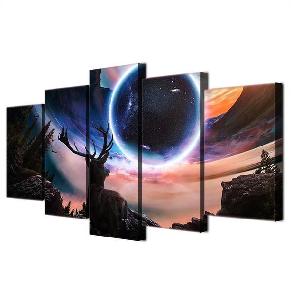 Planet Deer Animal At Night Hd – Abstract Canvas Wall Art