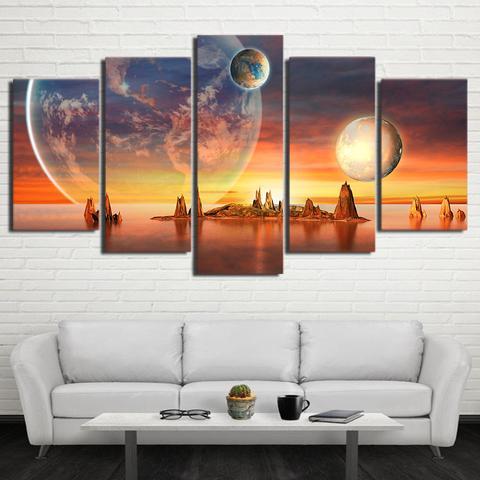 Planet Earth, Moon, Islands And Sunset – Nature Canvas Wall Art