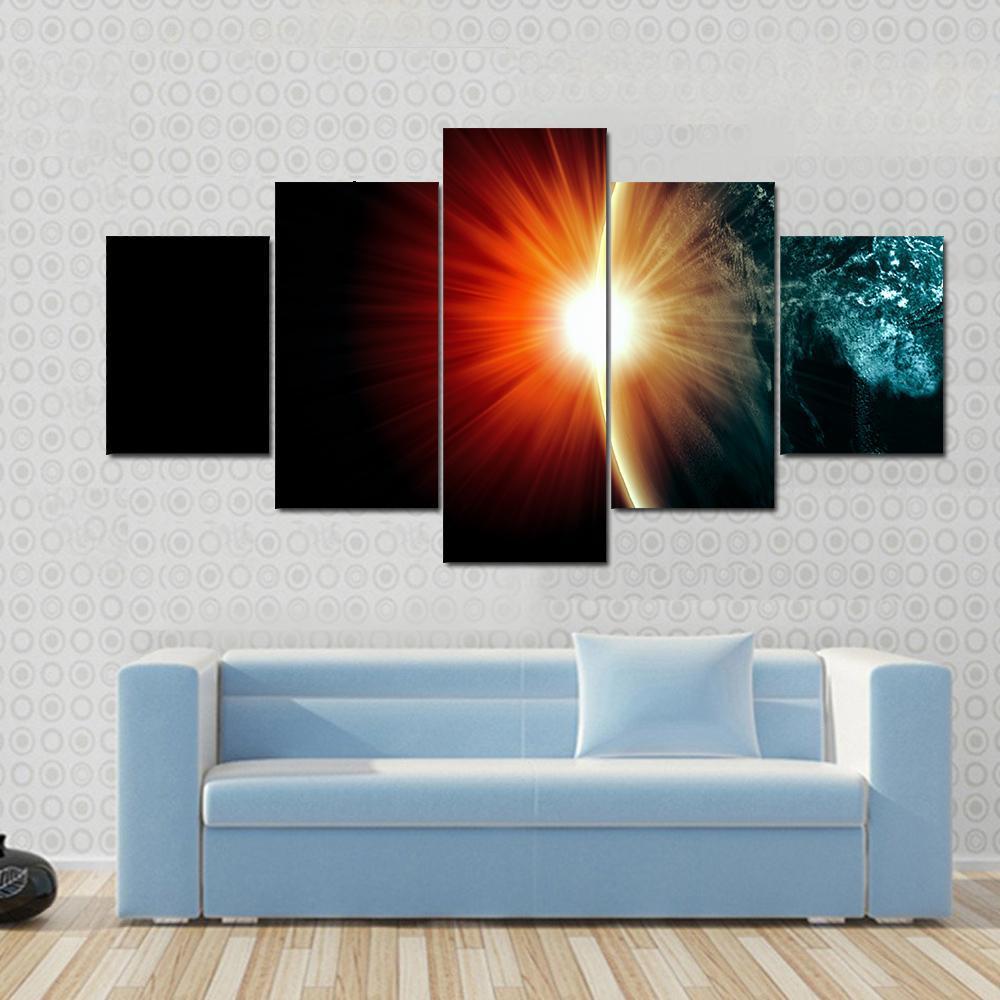 Planet Earth With Appearing Sunbeam Light – Space Canvas Wall Art