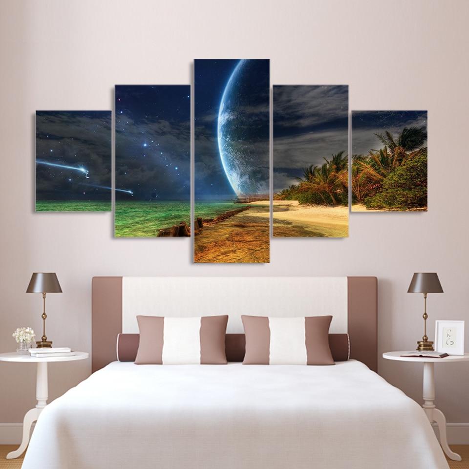 Planets Star Sights Tropical Coast – Space Canvas Wall Art