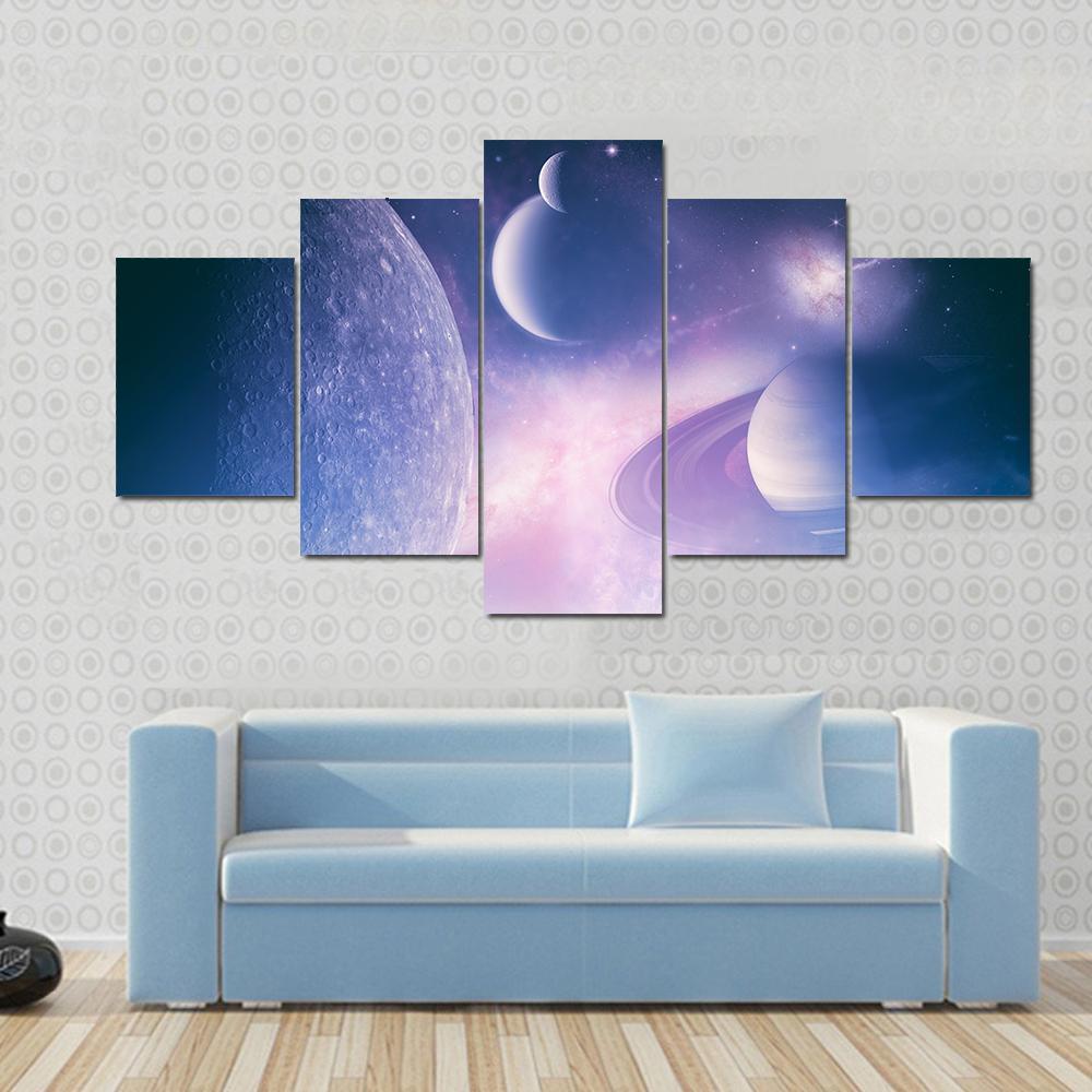 Planets, Stars And Galaxies In Purple Shade – Space Canvas Wall Art