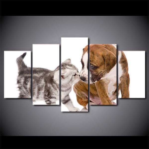 Playful Puppy Dog And Kitty Cat – Animal Canvas Wall Art