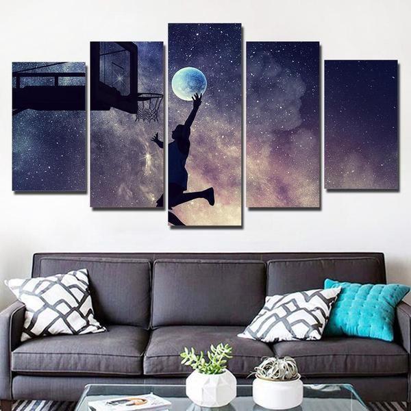 Playing Basketball Starry Sky – Abstarct Canvas Wall Art