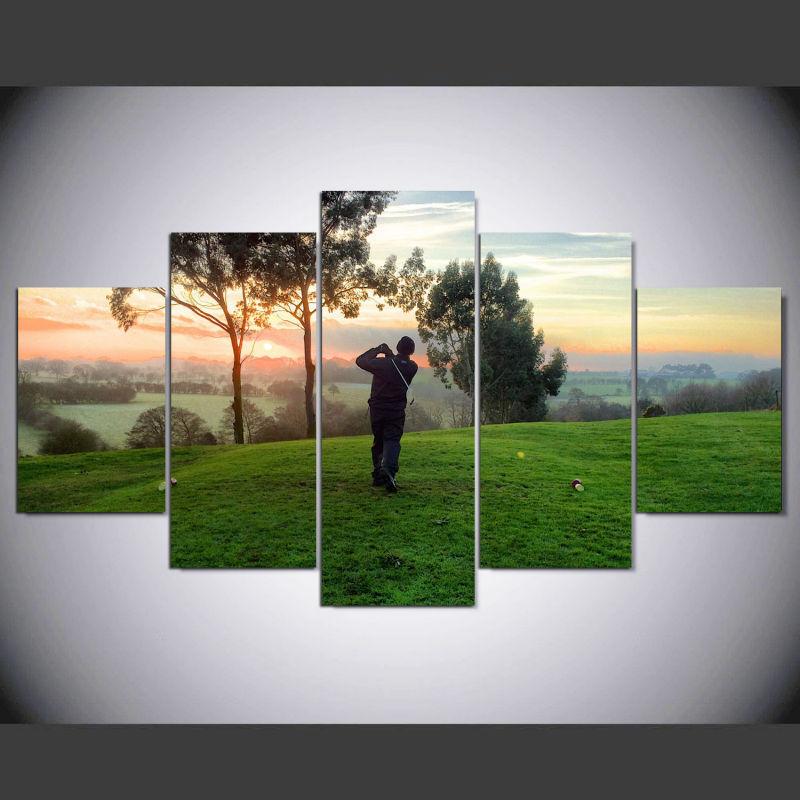 Playing Golf Sunrise Landscape – Sport Canvas Wall Art