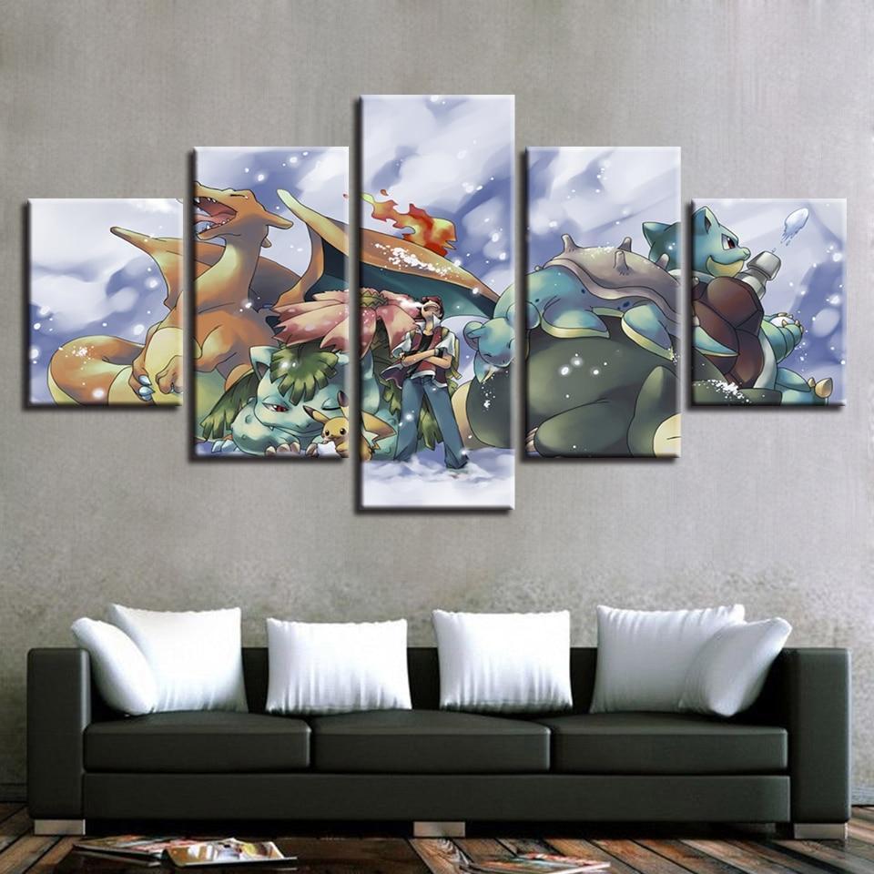 Ash Ketchum Pikachu Bulbasaur Charmander Squirtle Canvas Wall Art