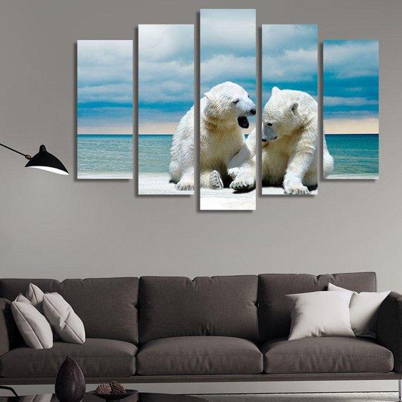 Polar Bears On A Winter Beach At Daytime 01 – Animal Canvas Wall Art