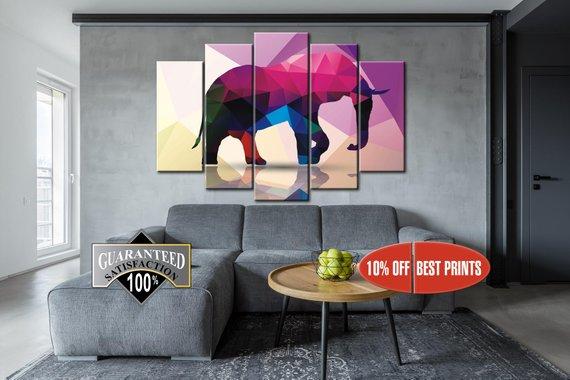 Poligonal Elefant – Abstract Animal Canvas Wall Art