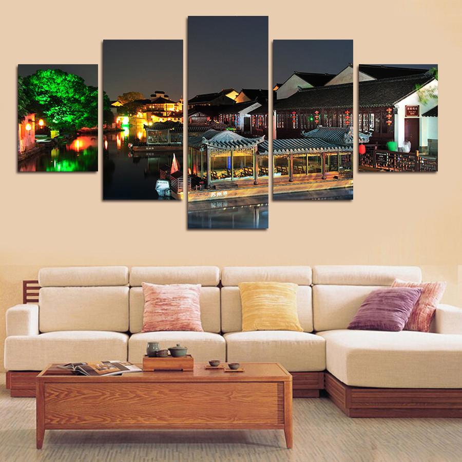 Port Of Suzhou China Night Scenery – Nature Canvas Wall Art
