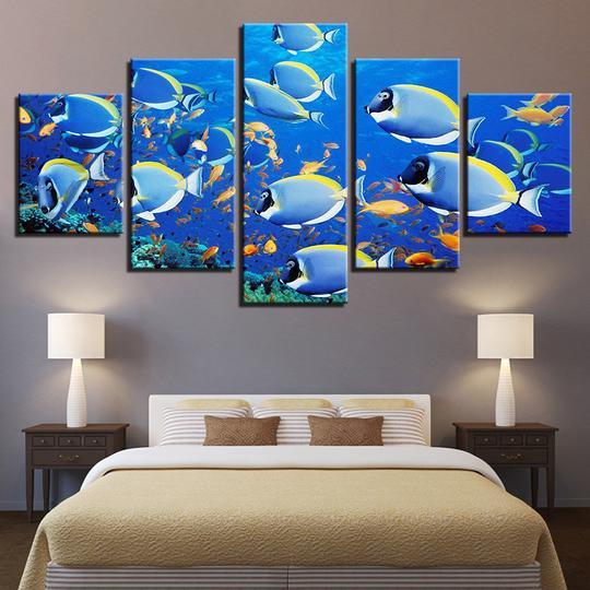 Powder Blue Tangs Fish On Tropical Reef – Animal Canvas Wall Art