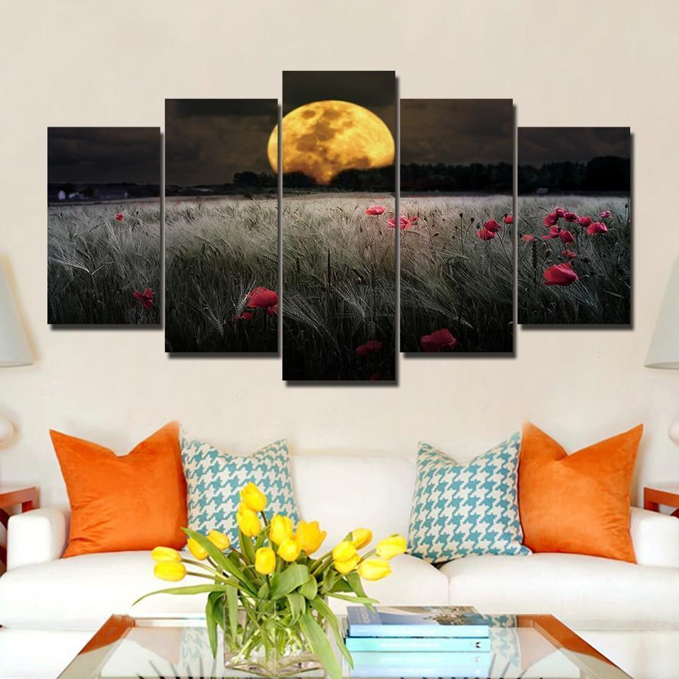 Prairie Night With Moon Light – Nature Canvas Wall Art