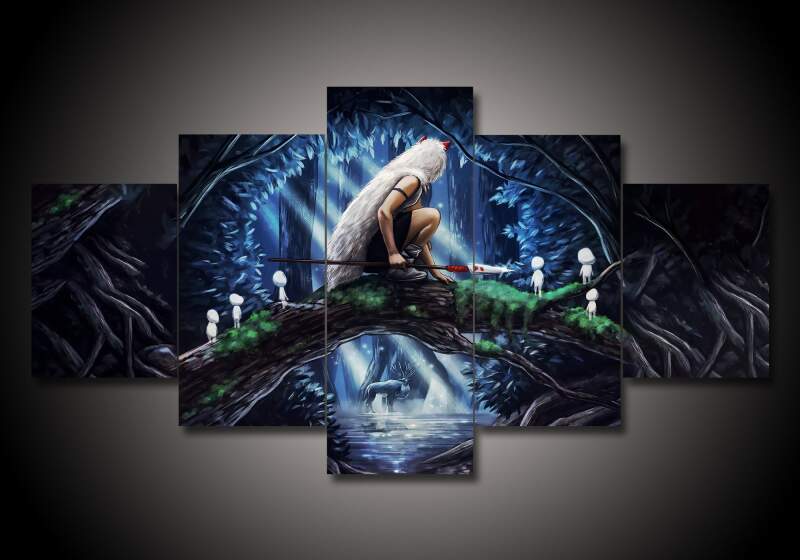 Princess Mononoke With Kodama In Forest Canvas Wall Art