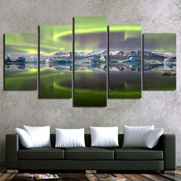 Psychedelic Aurora Lake Ice Mountain 01 – Nature Canvas Wall Art