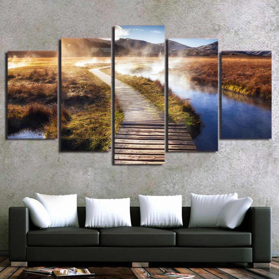 Psychedelic Landscape Wooden Bridge – Nature Canvas Wall Art