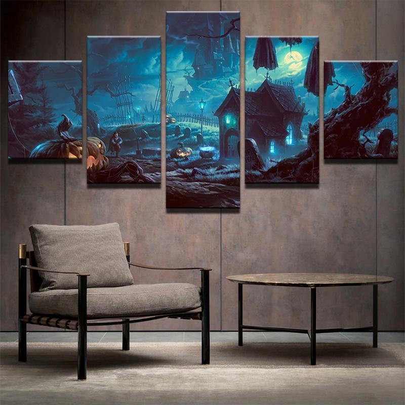 Pumpkin Lords In Cemetery – Halloween Canvas Wall Art