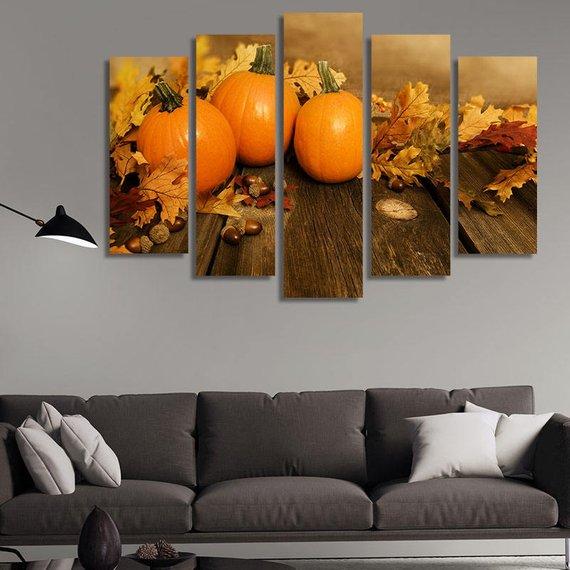 Pumpkins Fall Leaves – Kitchen Canvas Wall Art