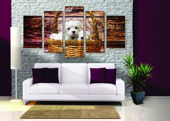 Puppies In A Basket – Animal Canvas Wall Art