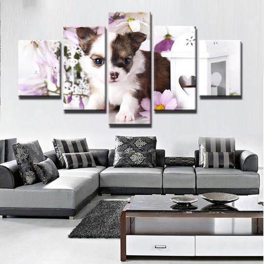 Puppy And Flowers – Animal Canvas Wall Art