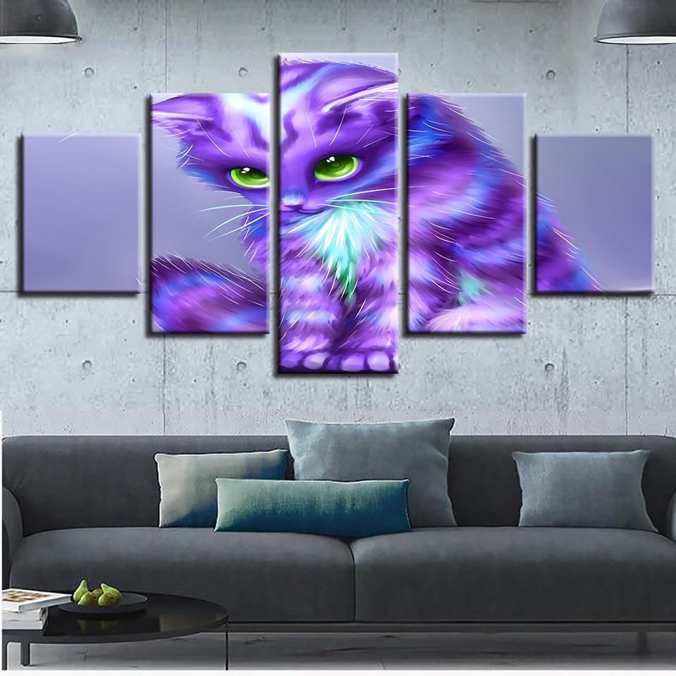 Purple Cats Green Eyes – Animal Canvas Wall Art