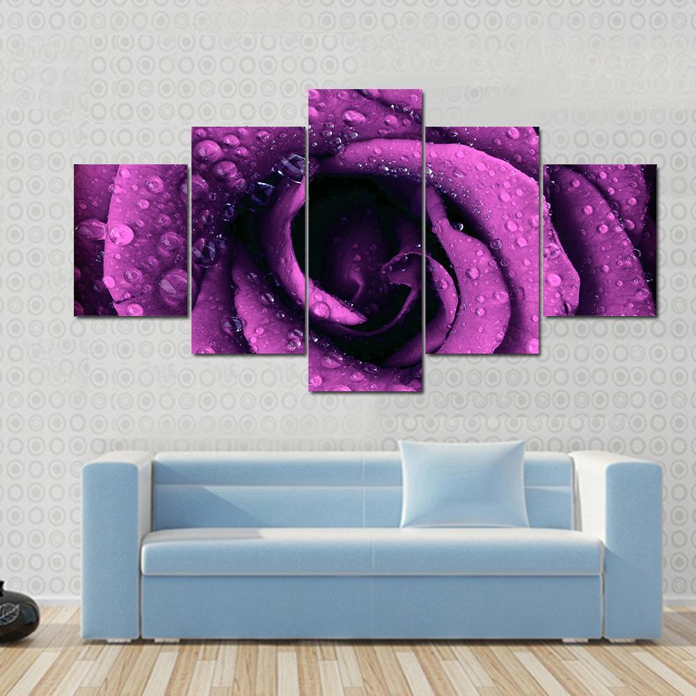 Purple Dark Rose With Dew Drops – Nature Canvas Wall Art