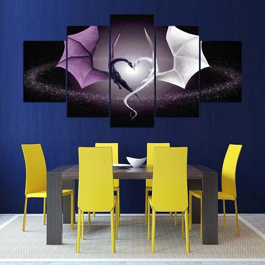 Purple Dragon White Dragon Heart – Abstract Canvas Wall Art