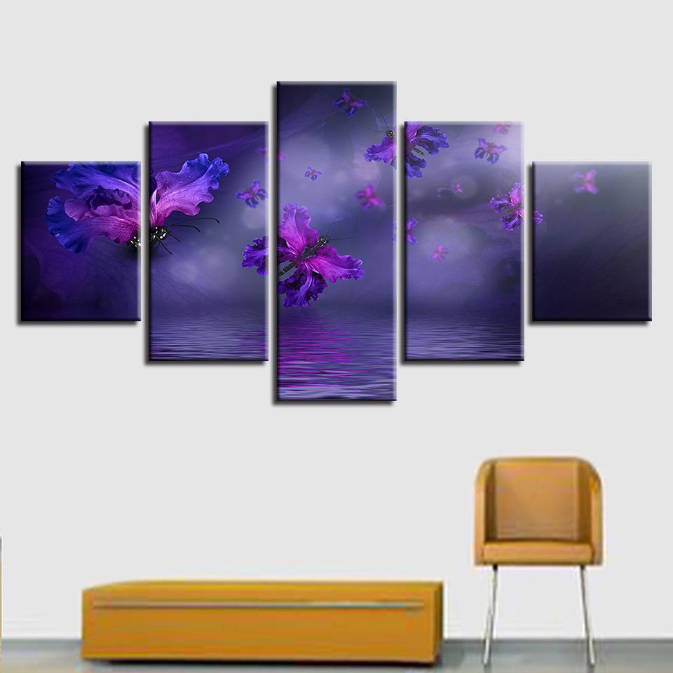 Purple Flower Butterflies – Abstract Animal Canvas Wall Art