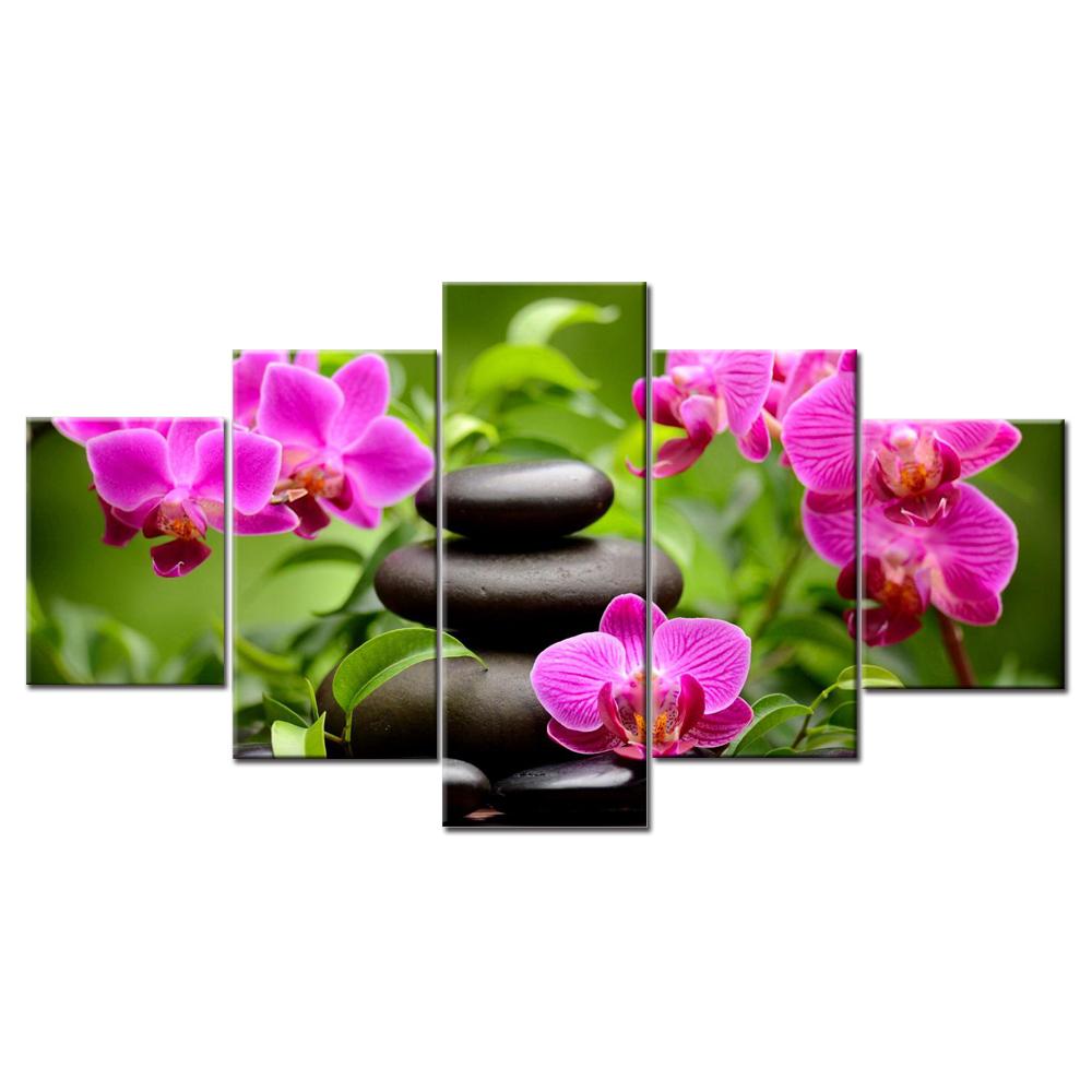 Purple Flower Green Leaf Stone – Nature Canvas Wall Art