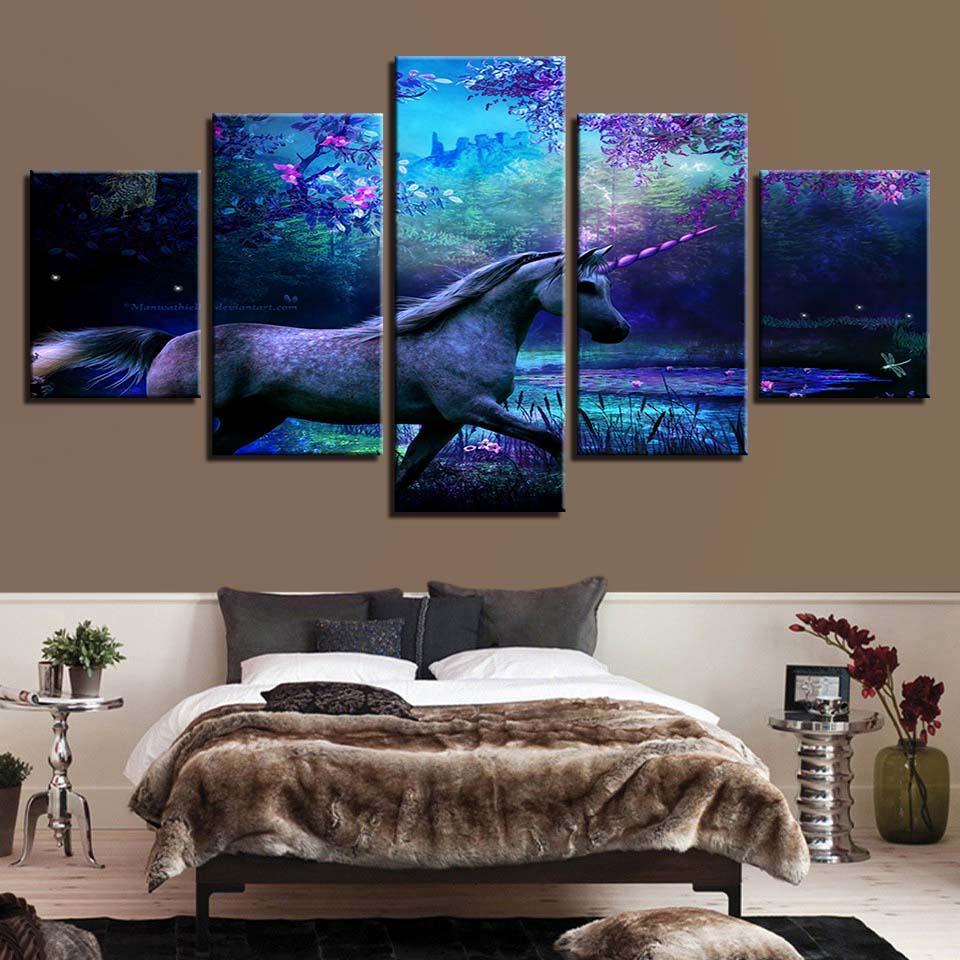 Purple Forest Unicorn – Abstract Animal Canvas Wall Art
