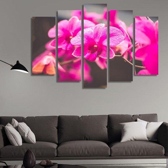 Purple Orchids With Water – Nature Canvas Wall Art