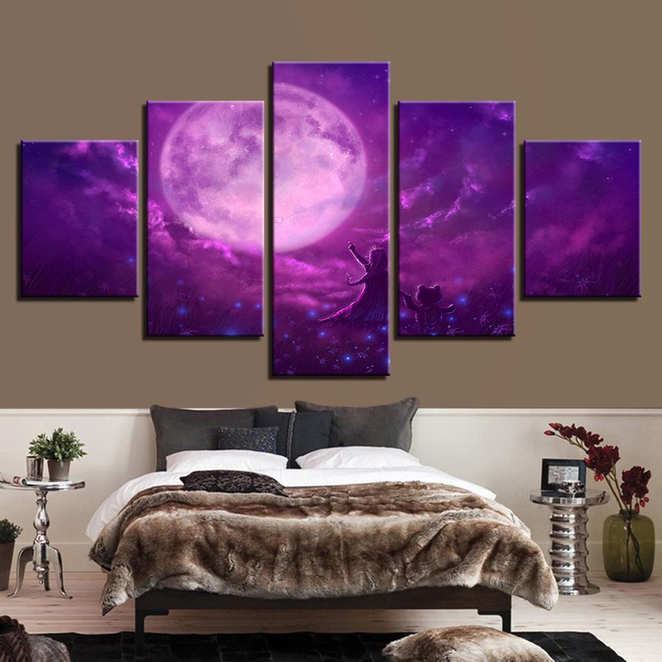 Purple Sky Abstract Moon Night – Space Canvas Wall Art