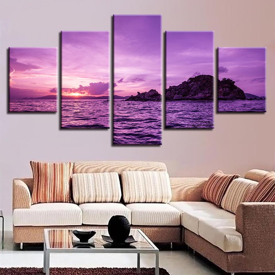 Purple Sky And Island Sea View – Nature Canvas Wall Art