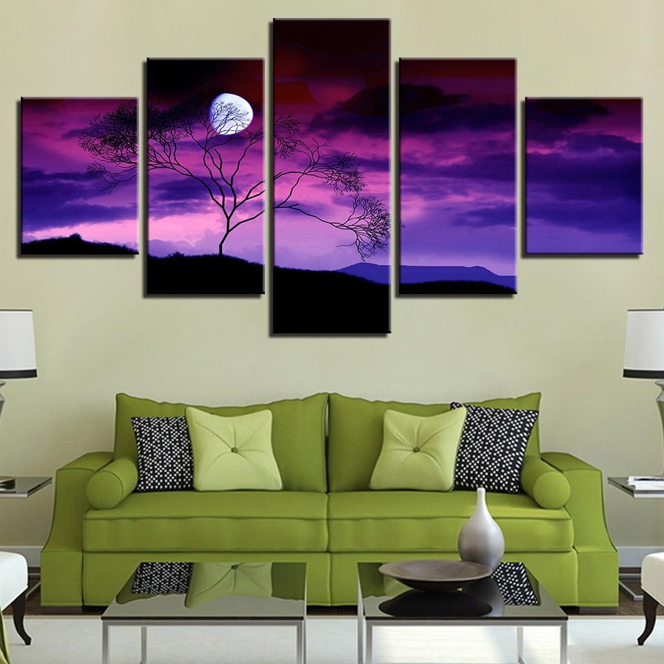 Purple Sky Moon Night – Nature Canvas Wall Art