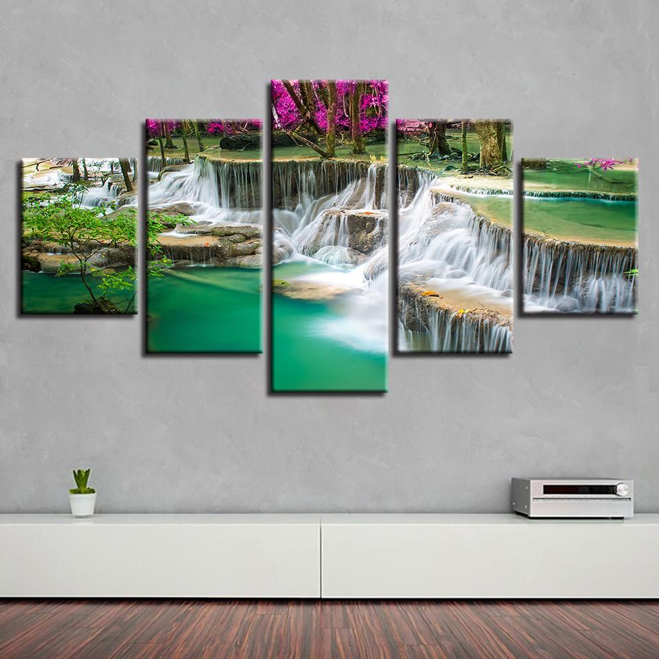 Purple Tree Waterfall – Nature Canvas Wall Art