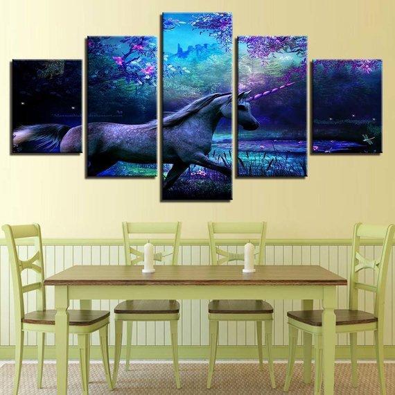 Purple Unicorn Unicorn Horse – Abstract Animal Canvas Wall Art