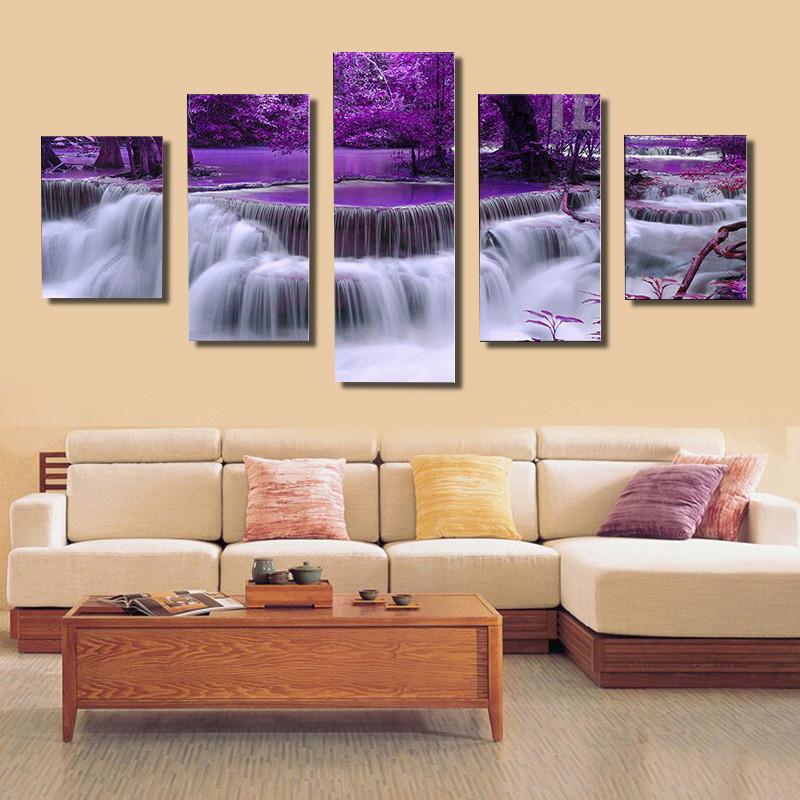Purple Waterfalls Landscape View – Nature Canvas Wall Art