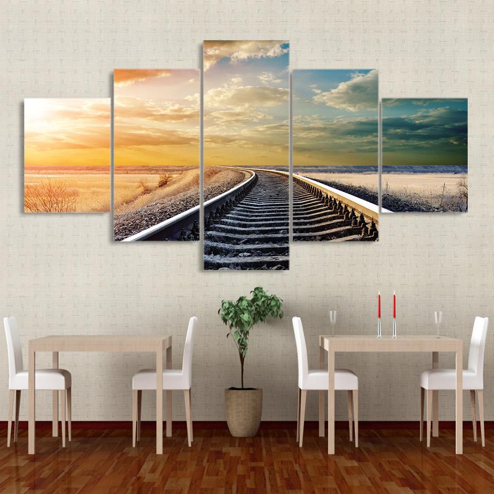 Railway Across The Vast Plains Nature Canvas Wall Art