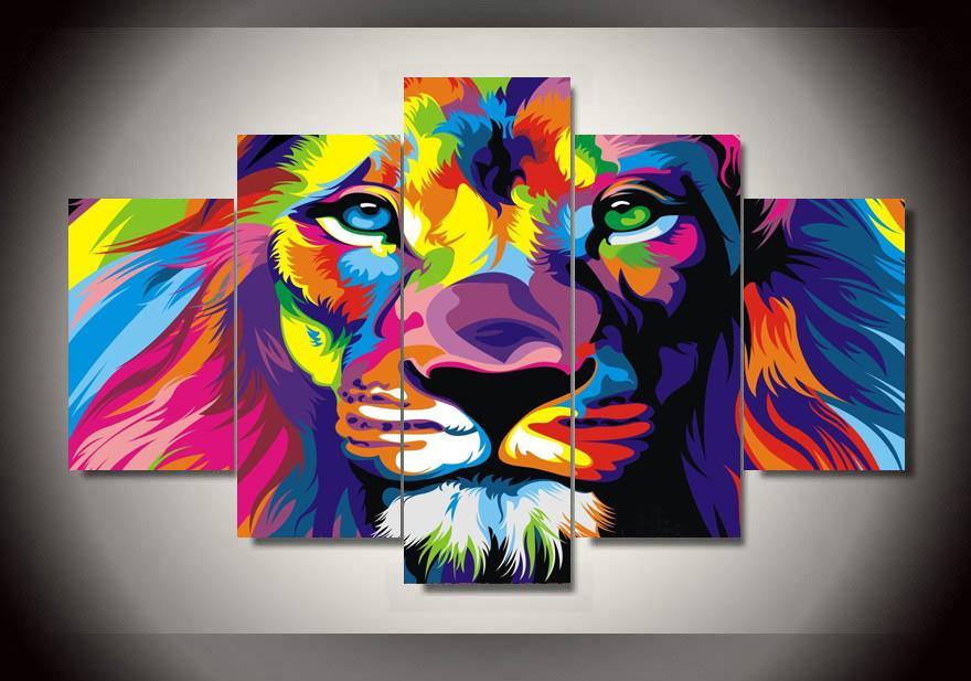 Rainbow African Lion Modern – Abstract Animal Canvas Wall Art