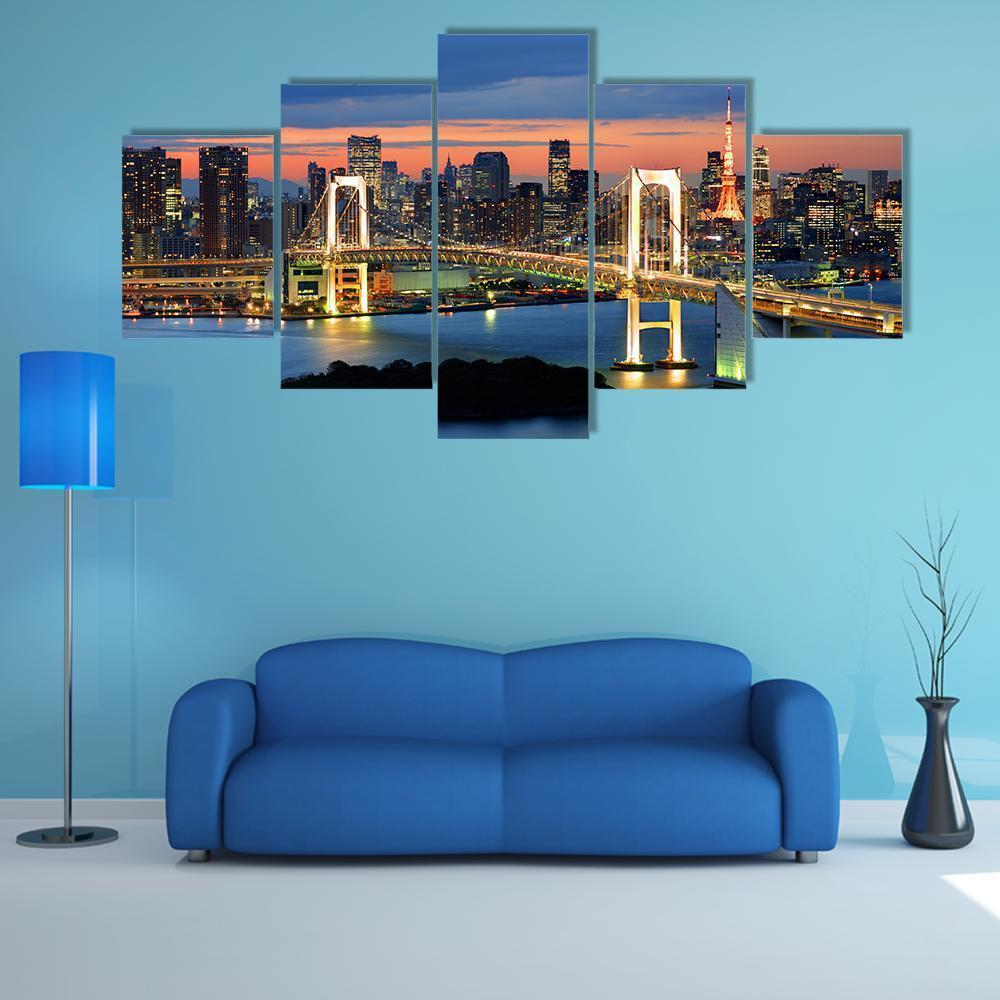Rainbow Bridge Spanning Tokyo Bay With Tokyo Tower – Nature Canvas Wall Art