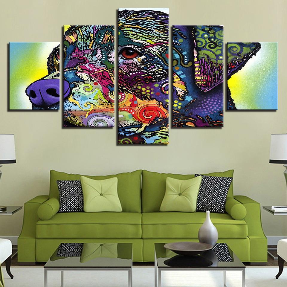 Rainbow Color Abstract Animal Dog – Abstract Canvas Wall Art