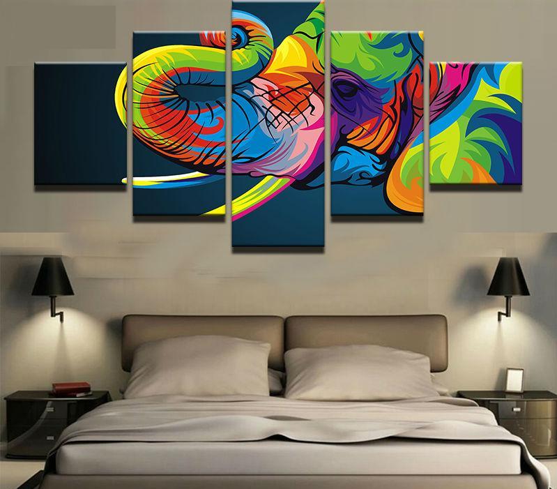 Rainbow Elephant Modern – Abstract Animal Canvas Wall Art