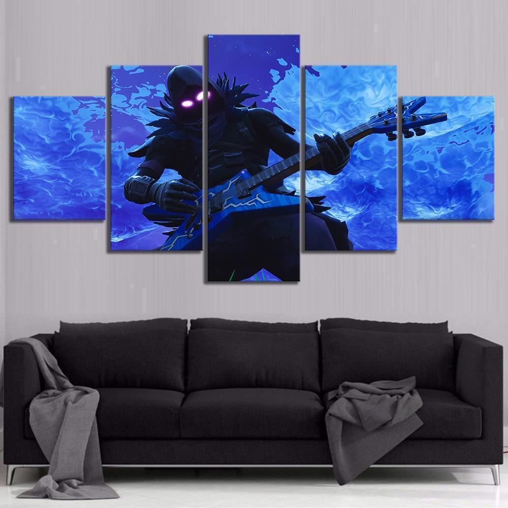 Raven Rock Out Electric Guitar Fortnite Gaming – Canvas Wall Art