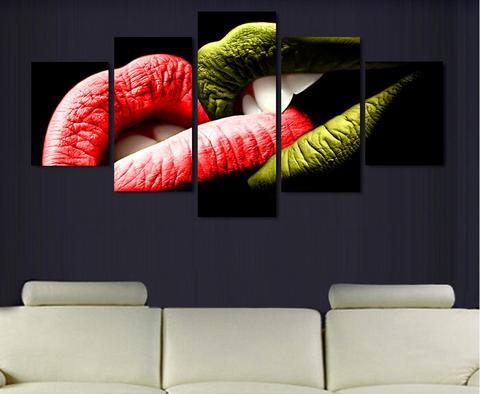 Red And Green Lips Kiss – Abstract Canvas Wall Art