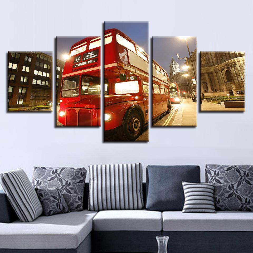 Red Bus Landscape – Automative Canvas Wall Art
