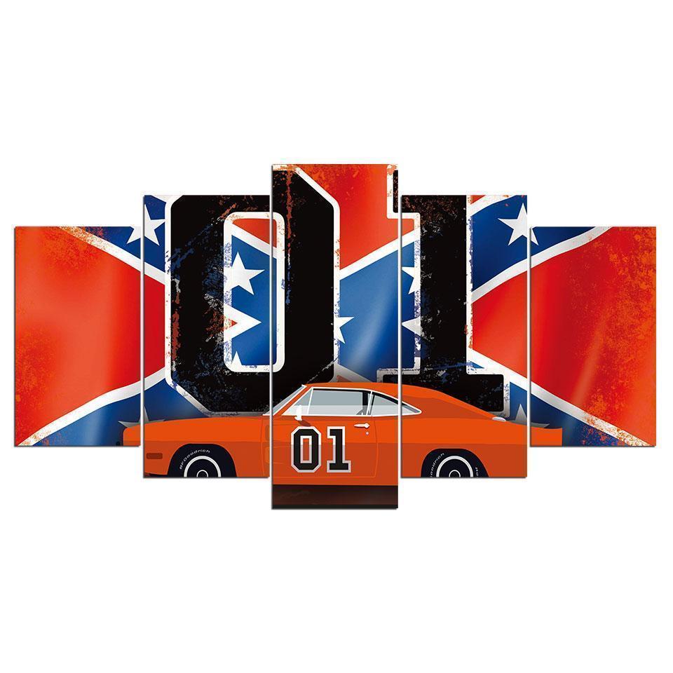 Red Car With X Flag – Automative Canvas Wall Art