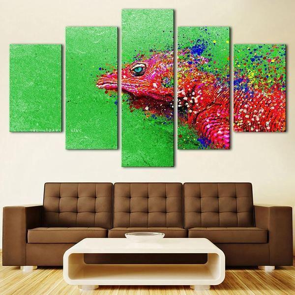 Red Chameleon Lizard Pixel – Animal Canvas Wall Art