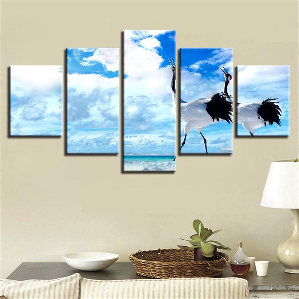 Red-Crowned Crane Blue Sky – Animal Canvas Wall Art