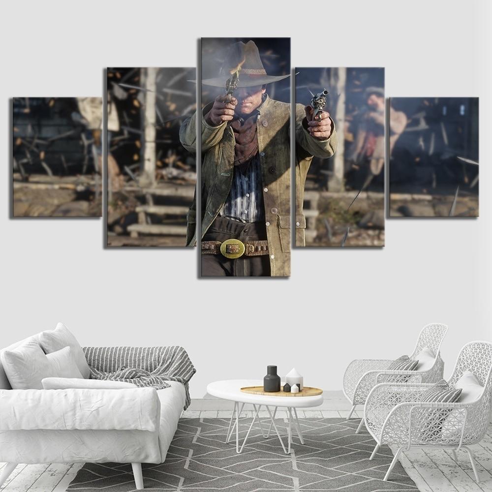 Red Dead Redemption 2 Arthur Morgan Battle Gaming Canvas Wall Art