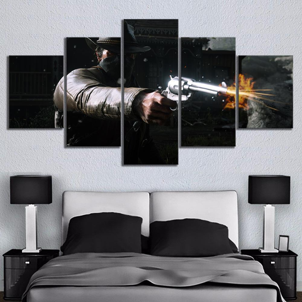 Red Dead Redemption 2 Athur Fire The Gun Gaming Canvas Wall Art