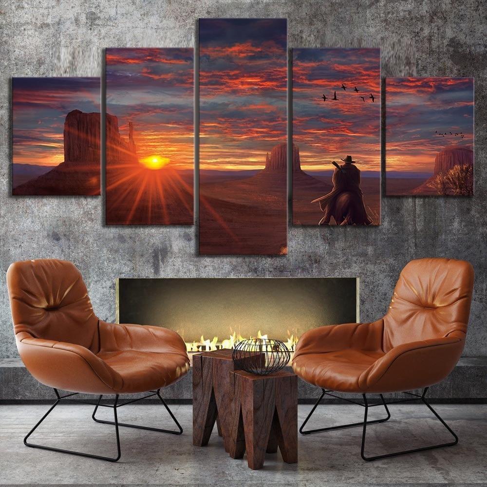 Red Dead Redemption 2 Lonely In The Sunset Gaming Canvas Wall Art