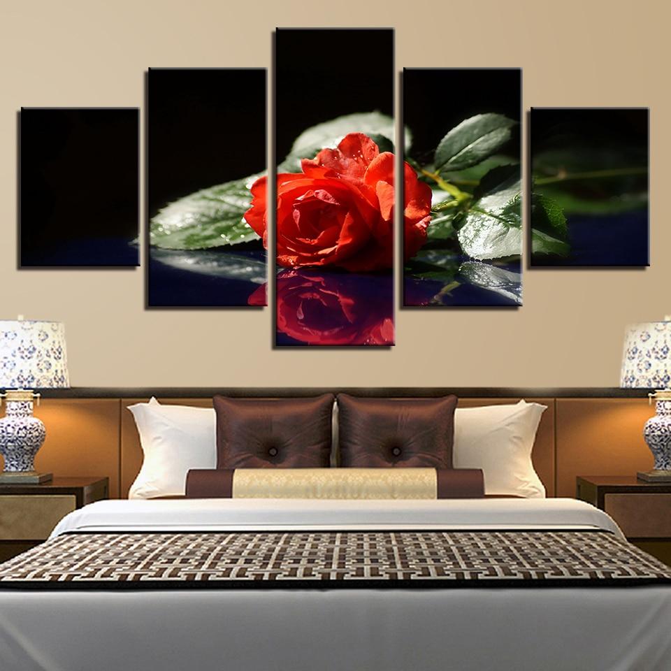 Red Flower Green Leaf Still Life – Nature Canvas Wall Art